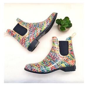 Jack Rogers Sallie Print Ankle Rain Boot Rainbow Confetti  Size 6